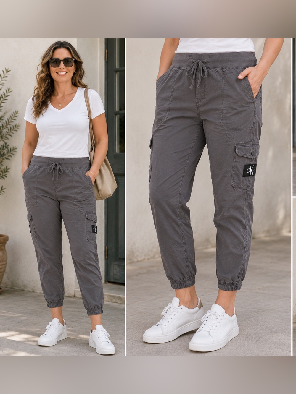 Calvin Klein Jeans Women’s Cargo Jogger Ankle Pants XL Charcoal Grey Cotton